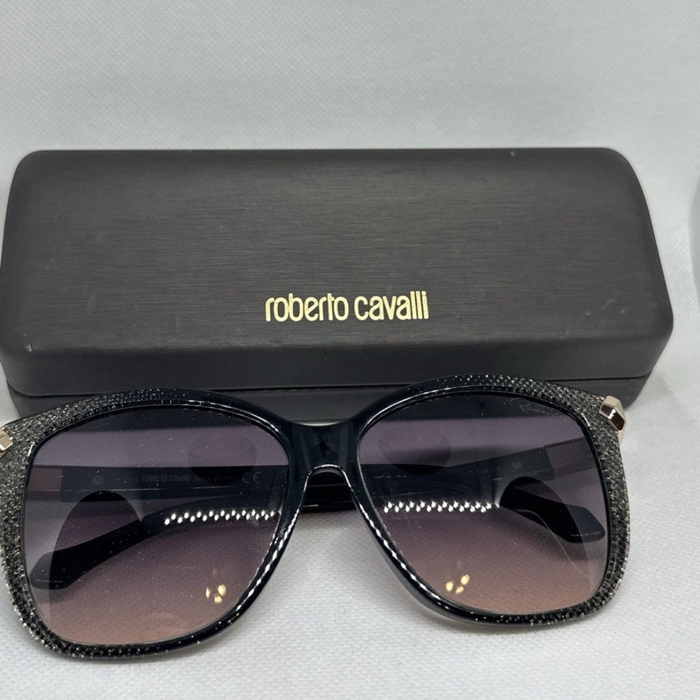 Roberto Cavalli Black Oversized Sunglasses with Gradient Lenses